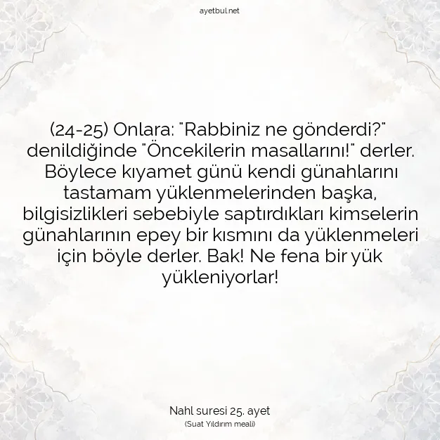 Ayetbul | Kuran Mealleri | Quran | Nahl suresi 25. ayet