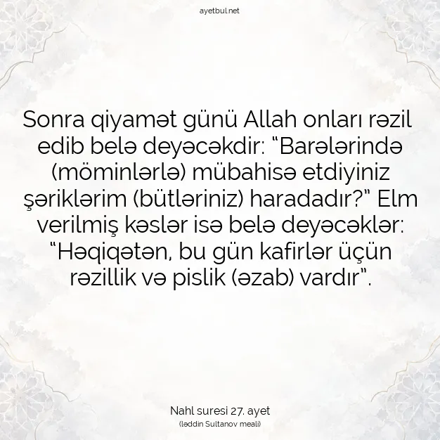 Ayetbul | Kuran Mealleri | Quran | Nahl suresi 27. ayet