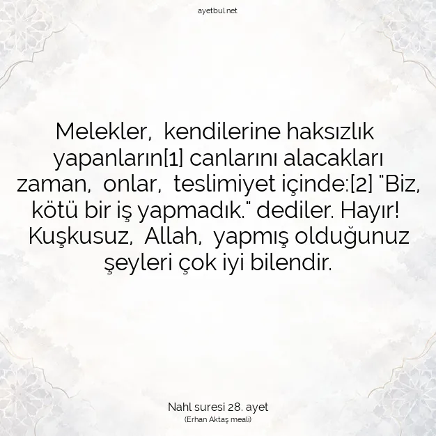 Ayetbul | Kuran Mealleri | Quran | Nahl suresi 28. ayet