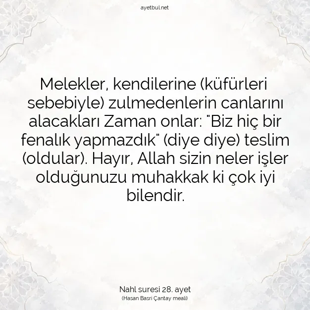 Ayetbul | Kuran Mealleri | Quran | Nahl suresi 28. ayet