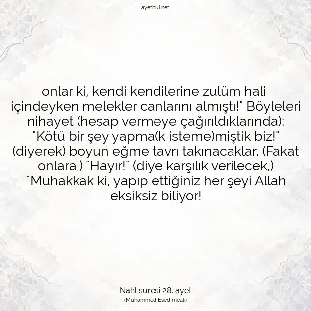 Ayetbul | Kuran Mealleri | Quran | Nahl suresi 28. ayet