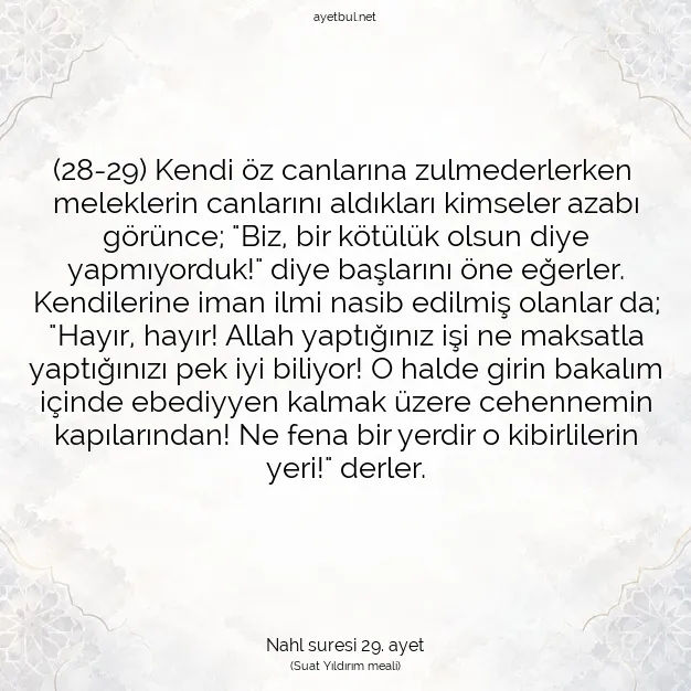 Ayetbul | Kuran Mealleri | Quran | Nahl suresi 29. ayet