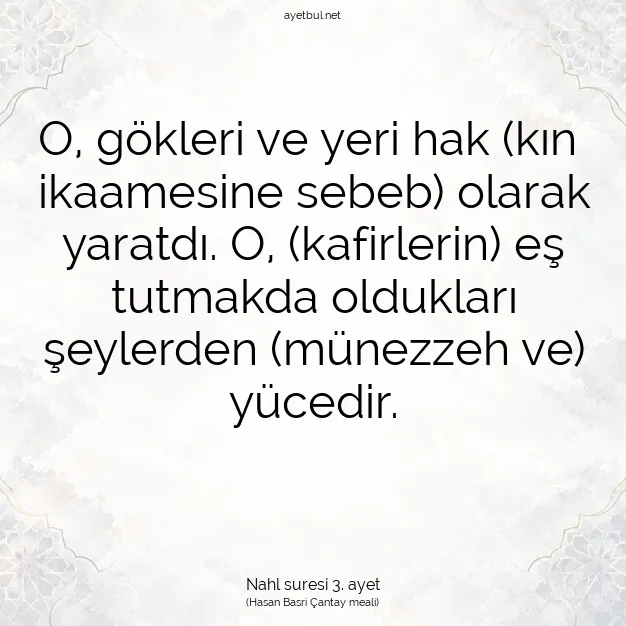 Ayetbul | Kuran Mealleri | Quran | Nahl suresi 3. ayet