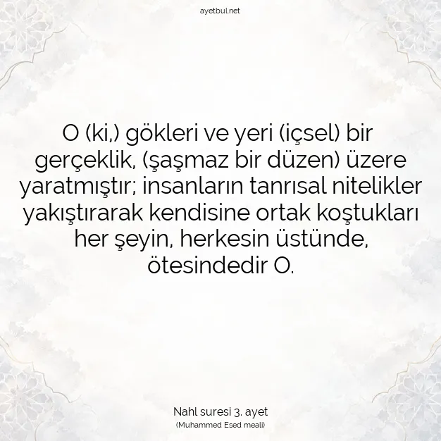 Ayetbul | Kuran Mealleri | Quran | Nahl suresi 3. ayet