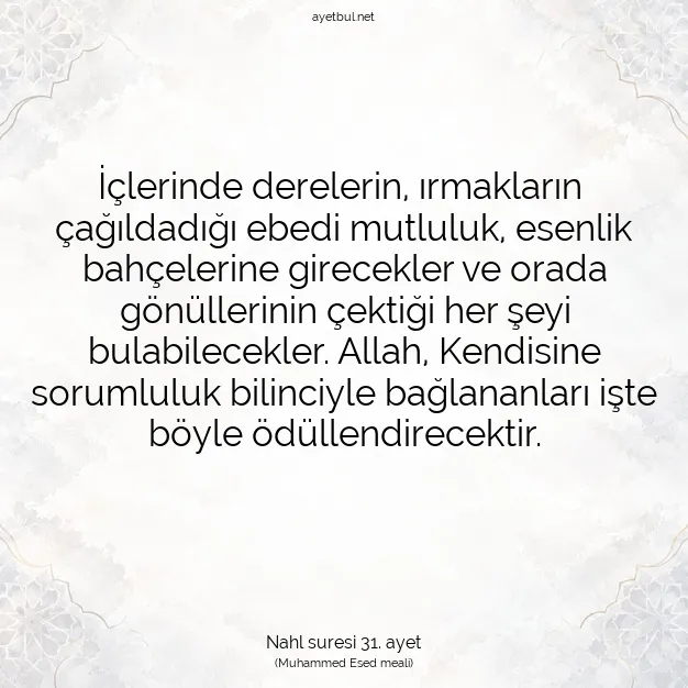 Ayetbul | Kuran Mealleri | Quran | Nahl suresi 31. ayet