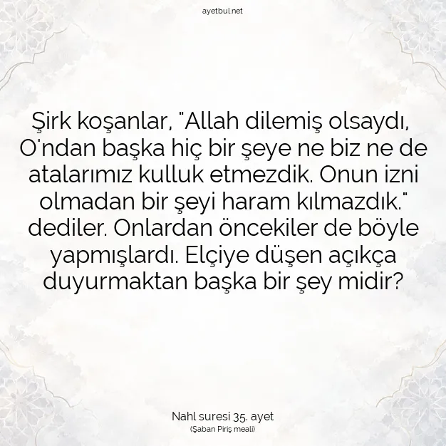 Ayetbul | Kuran Mealleri | Quran | Nahl suresi 35. ayet