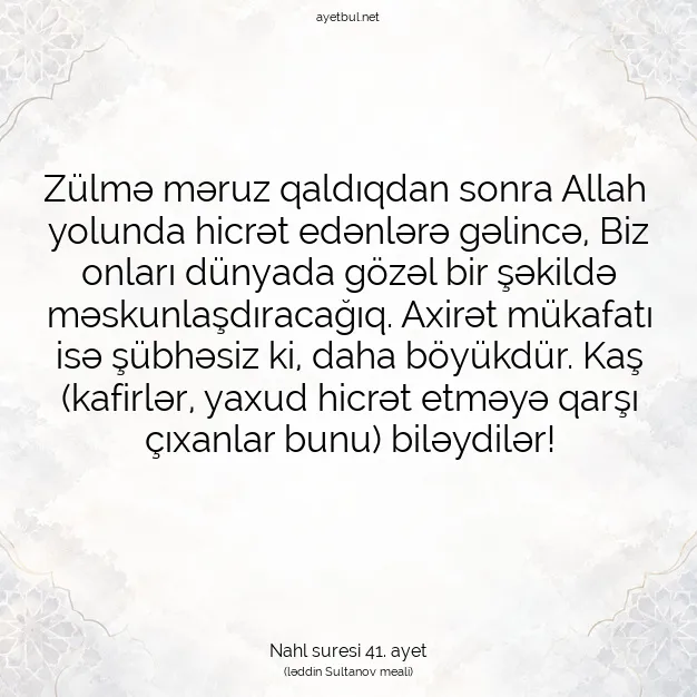 Ayetbul | Kuran Mealleri | Quran | Nahl suresi 41. ayet