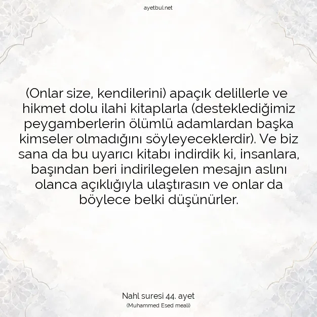 Ayetbul | Kuran Mealleri | Quran | Nahl suresi 44. ayet