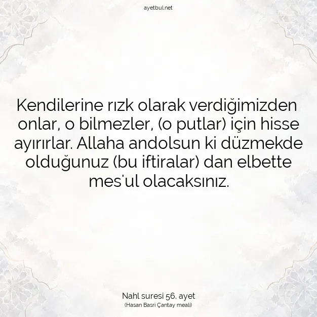 Ayetbul | Kuran Mealleri | Quran | Nahl suresi 56. ayet