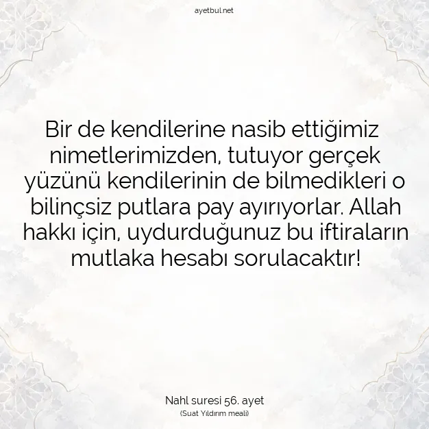 Ayetbul | Kuran Mealleri | Quran | Nahl suresi 56. ayet