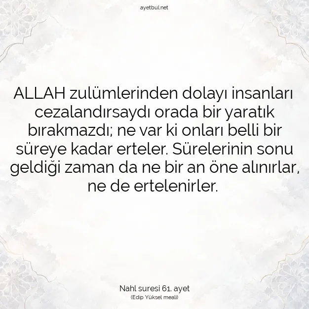 Ayetbul | Kuran Mealleri | Quran | Nahl suresi 61. ayet