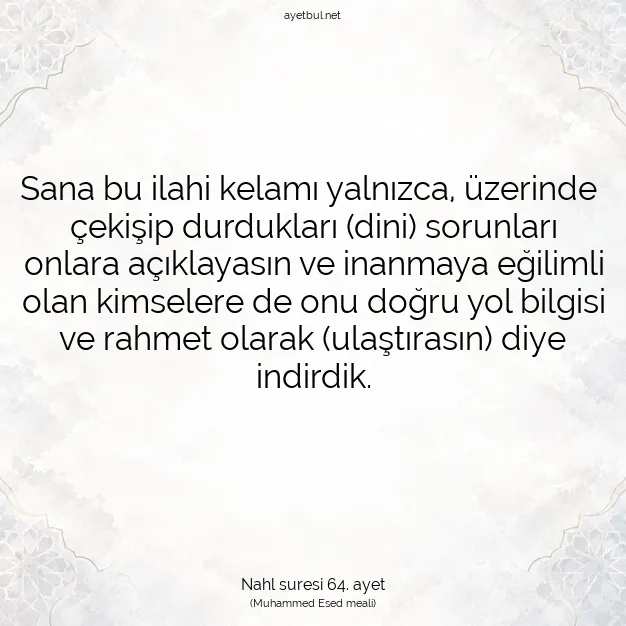 Ayetbul | Kuran Mealleri | Quran | Nahl suresi 64. ayet