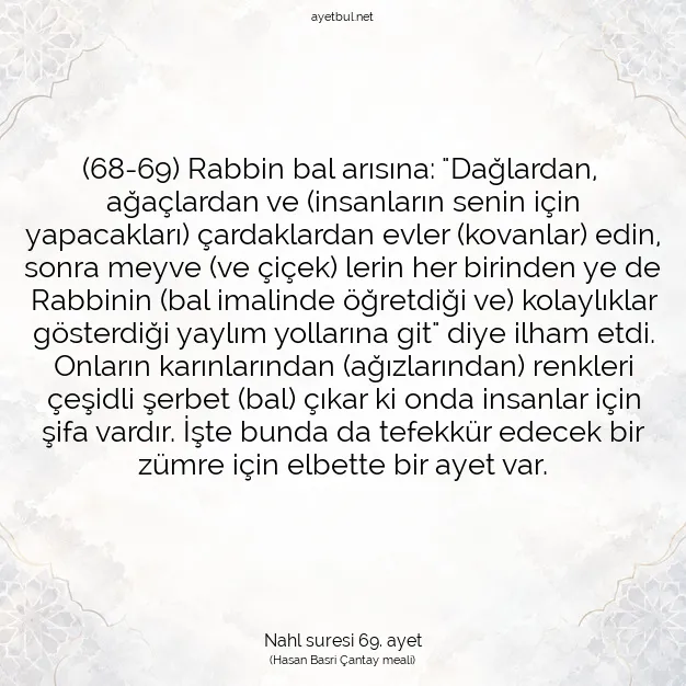 Ayetbul | Kuran Mealleri | Quran | Nahl suresi 69. ayet