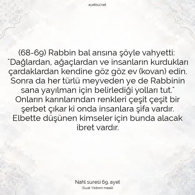 Ayetbul | Kuran Mealleri | Quran | Nahl suresi 69. ayet