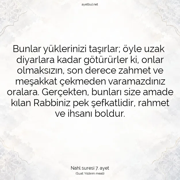 Ayetbul | Kuran Mealleri | Quran | Nahl suresi 7. ayet