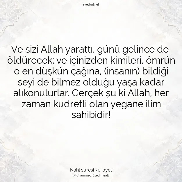 Ayetbul | Kuran Mealleri | Quran | Nahl suresi 70. ayet