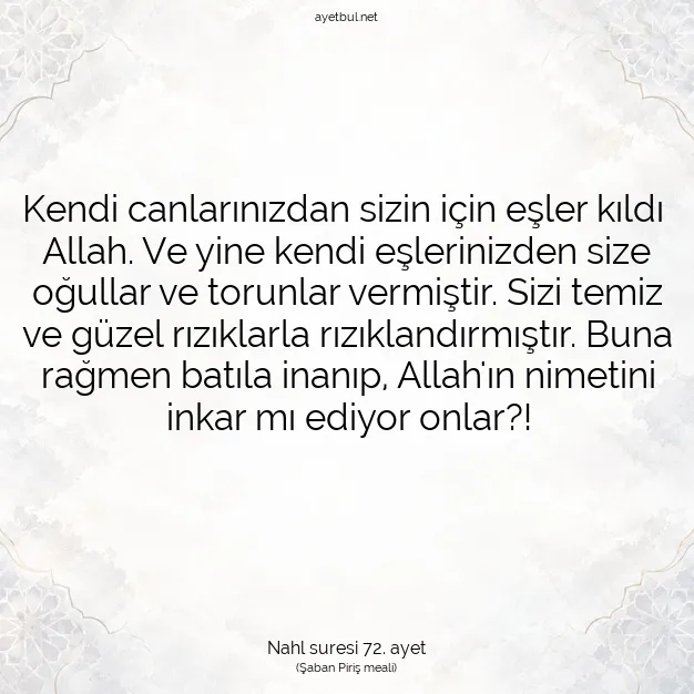Ayetbul | Kuran Mealleri | Quran | Nahl suresi 72. ayet