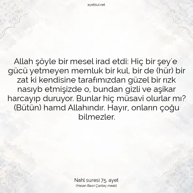 Ayetbul | Kuran Mealleri | Quran | Nahl suresi 75. ayet