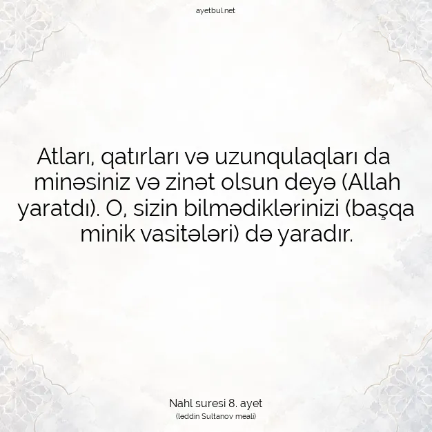 Ayetbul | Kuran Mealleri | Quran | Nahl suresi 8. ayet