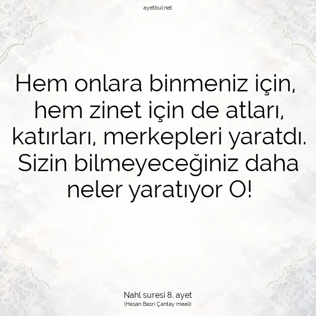 Ayetbul | Kuran Mealleri | Quran | Nahl suresi 8. ayet