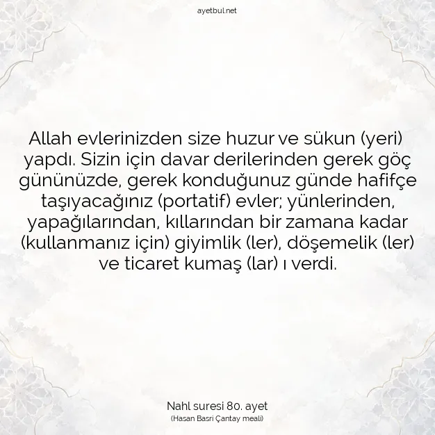 Ayetbul | Kuran Mealleri | Quran | Nahl suresi 80. ayet