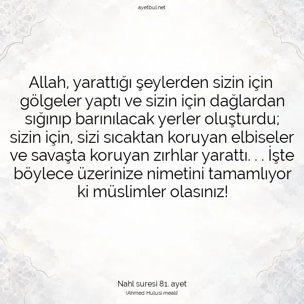 Ayetbul | Kuran Mealleri | Quran | Nahl suresi 81. ayet
