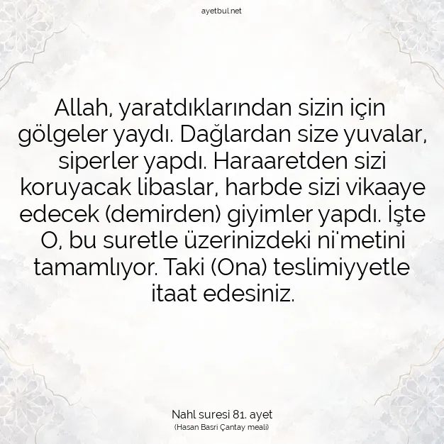 Ayetbul | Kuran Mealleri | Quran | Nahl suresi 81. ayet