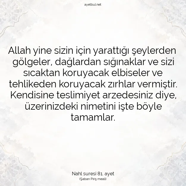 Ayetbul | Kuran Mealleri | Quran | Nahl suresi 81. ayet