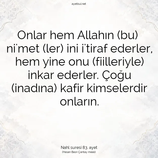 Ayetbul | Kuran Mealleri | Quran | Nahl suresi 83. ayet