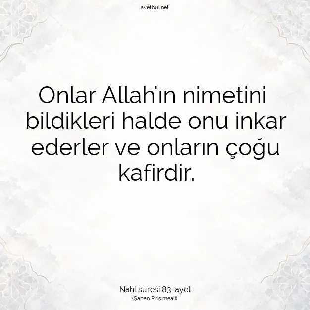 Ayetbul | Kuran Mealleri | Quran | Nahl suresi 83. ayet