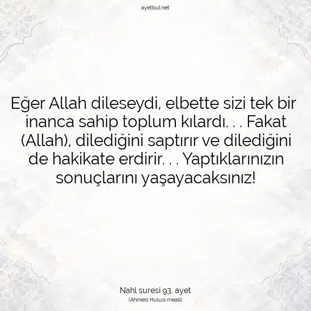 Ayetbul | Kuran Mealleri | Quran | Nahl suresi 93. ayet