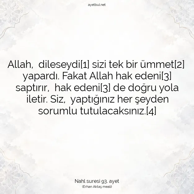 Ayetbul | Kuran Mealleri | Quran | Nahl suresi 93. ayet