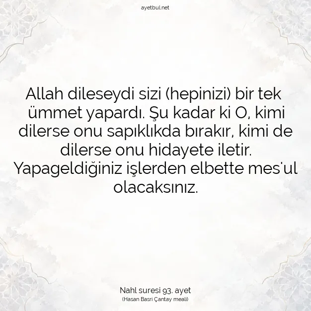 Ayetbul | Kuran Mealleri | Quran | Nahl suresi 93. ayet