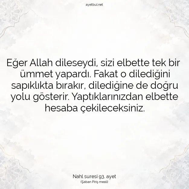 Ayetbul | Kuran Mealleri | Quran | Nahl suresi 93. ayet