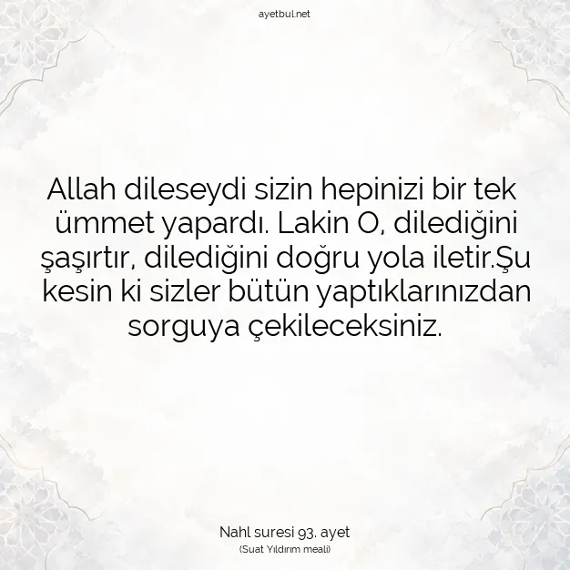 Ayetbul | Kuran Mealleri | Quran | Nahl suresi 93. ayet