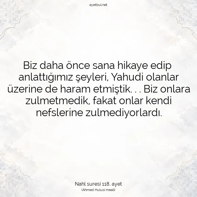 Ayetbul | Kuran Mealleri | Quran | Nahl suresi 118. ayet