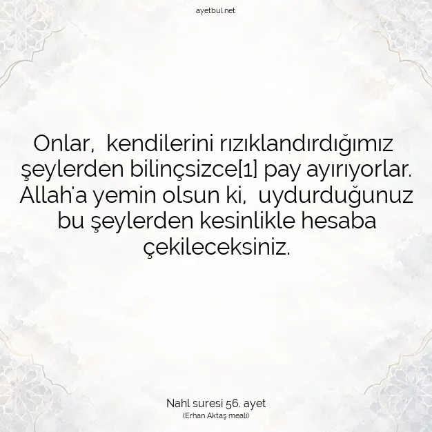 Ayetbul | Kuran Mealleri | Quran | Nahl suresi 56. ayet