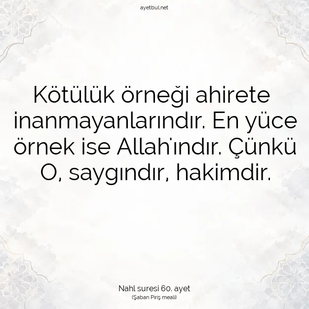 Ayetbul | Kuran Mealleri | Quran | Nahl suresi 60. ayet