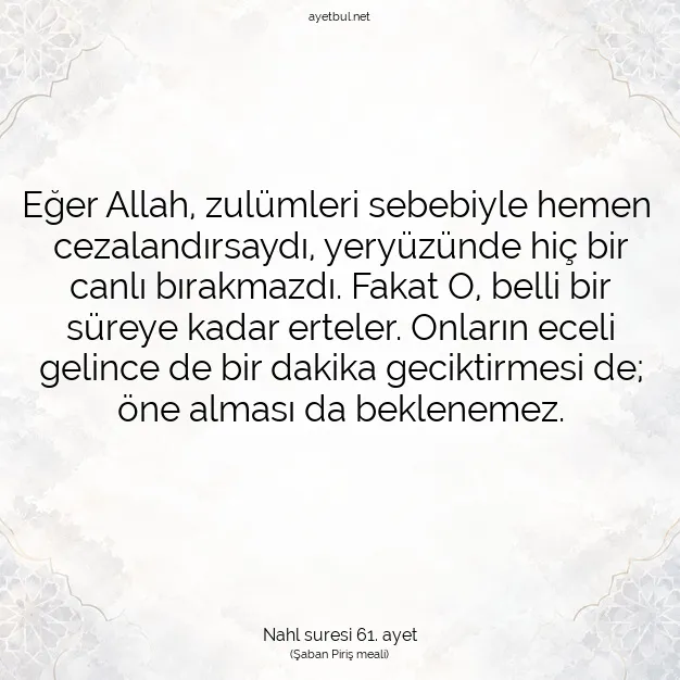 Ayetbul | Kuran Mealleri | Quran | Nahl suresi 61. ayet