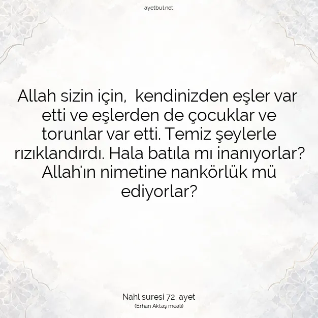Ayetbul | Kuran Mealleri | Quran | Nahl suresi 72. ayet