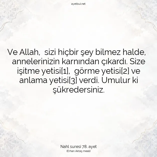 Ayetbul | Kuran Mealleri | Quran | Nahl suresi 78. ayet