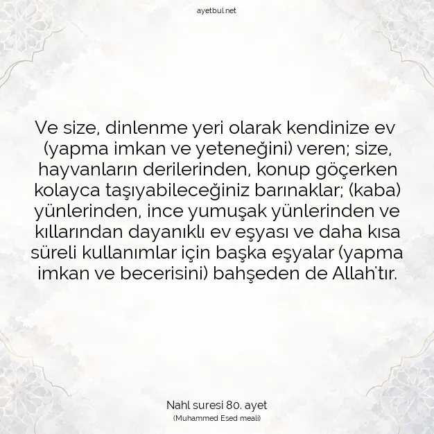 Ayetbul | Kuran Mealleri | Quran | Nahl suresi 80. ayet