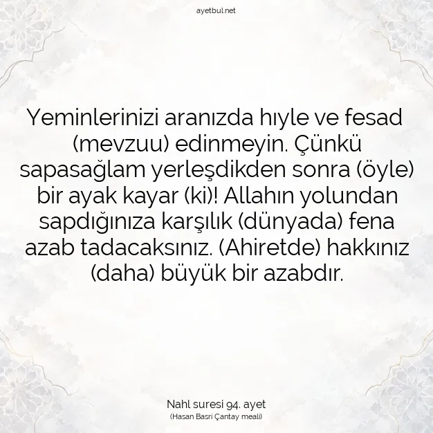 Ayetbul | Kuran Mealleri | Quran | Nahl suresi 94. ayet