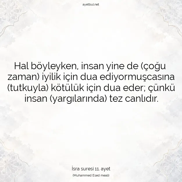 Ayetbul | Kuran Mealleri | Quran | İsra suresi 11. ayet