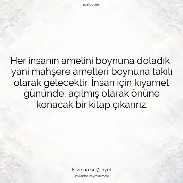Ayetbul | Kuran Mealleri | Quran | İsra suresi 13. ayet