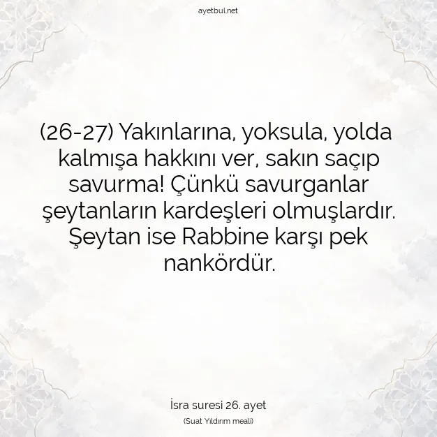 Ayetbul | Kuran Mealleri | Quran | İsra suresi 26. ayet