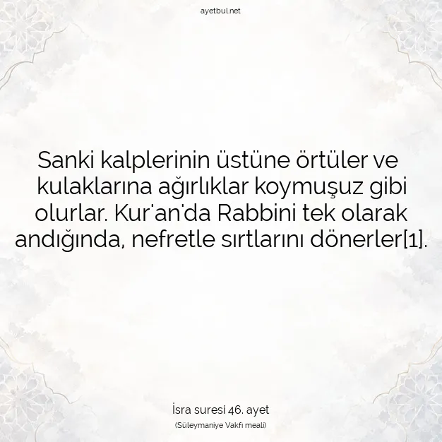Ayetbul | Kuran Mealleri | Quran | İsra suresi 46. ayet