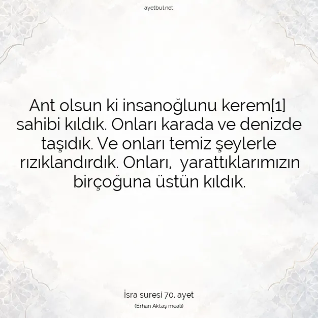 Ayetbul | Kuran Mealleri | Quran | İsra suresi 70. ayet