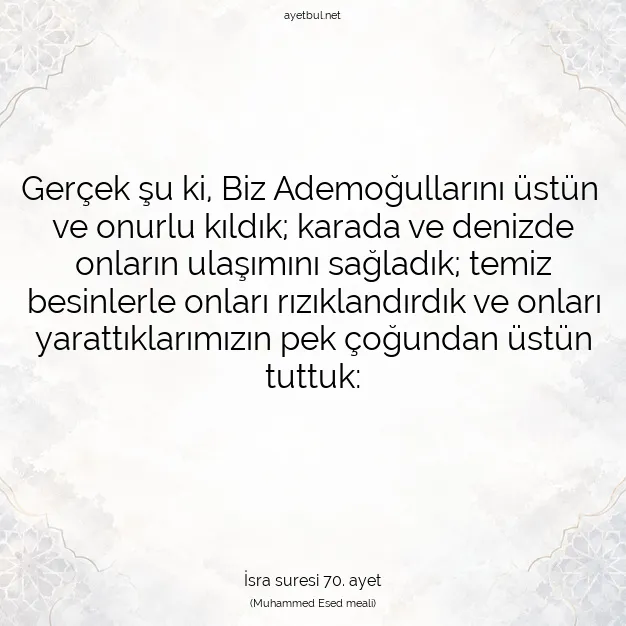 Ayetbul | Kuran Mealleri | Quran | İsra suresi 70. ayet