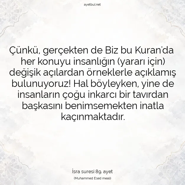 Ayetbul | Kuran Mealleri | Quran | İsra suresi 89. ayet